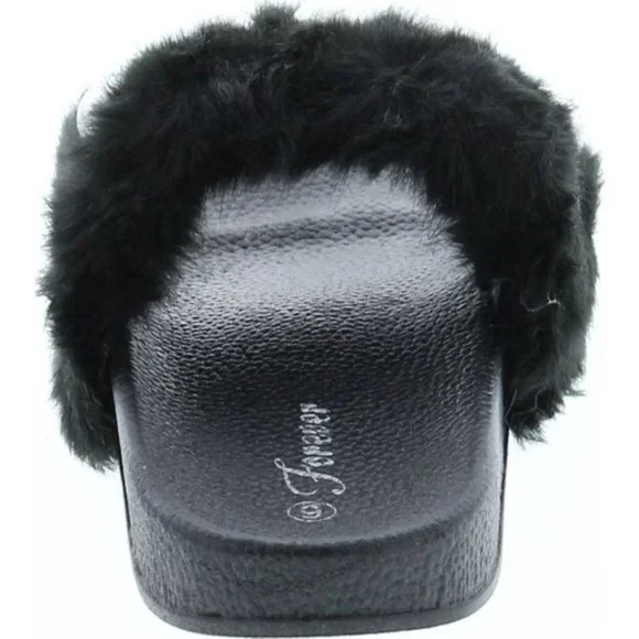 Black Slides Faux Fur and Pearl sandals NWT size 10 - Picture 5 of 9